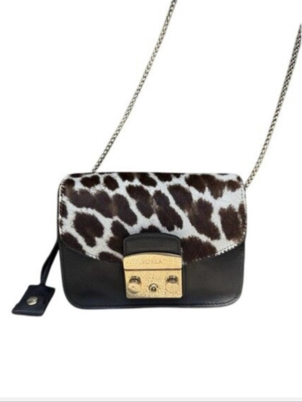 Furla EUC Mini Metropolis Calf Hair Leopard-Print Crossbody